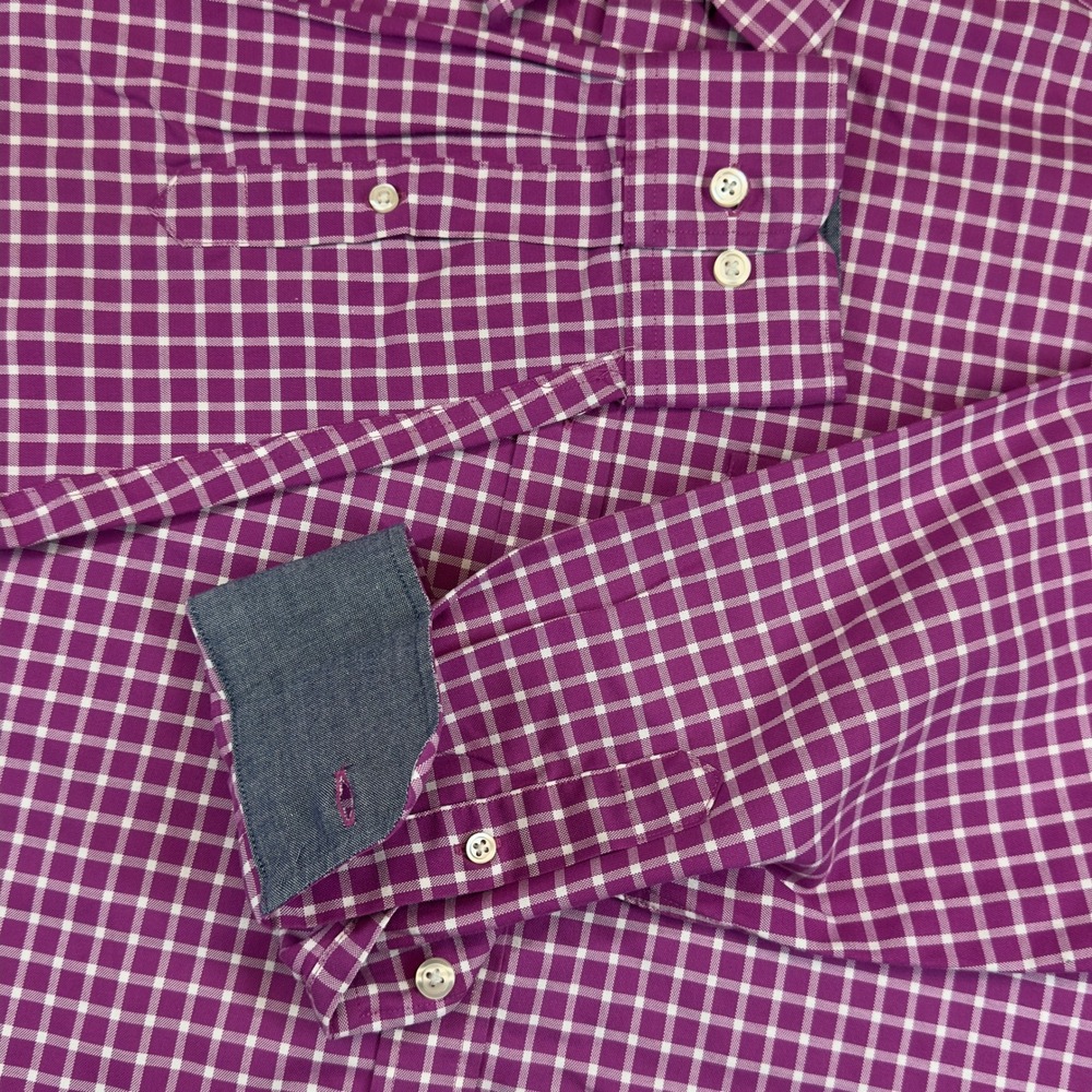 Charles Tyrwhitt Classic Fit Non-Iron Shirt Medium Purple Windowpane - Picture 2 of 10